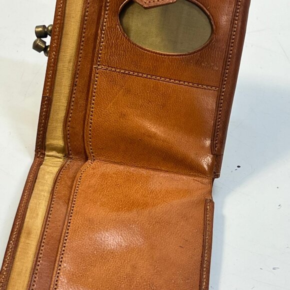 Vintage Leather Kiss Lock Wallet Western Embossed Cowboy Couple Cactus Brown Tan - Picture 3 of 4